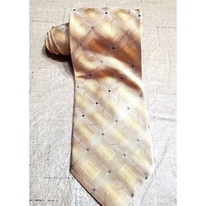 Stacy Adams Men's Neck Tie Gold and Beige Plaid 100% Silk